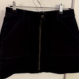 Black Denim Mini Skirt with Front Zipper